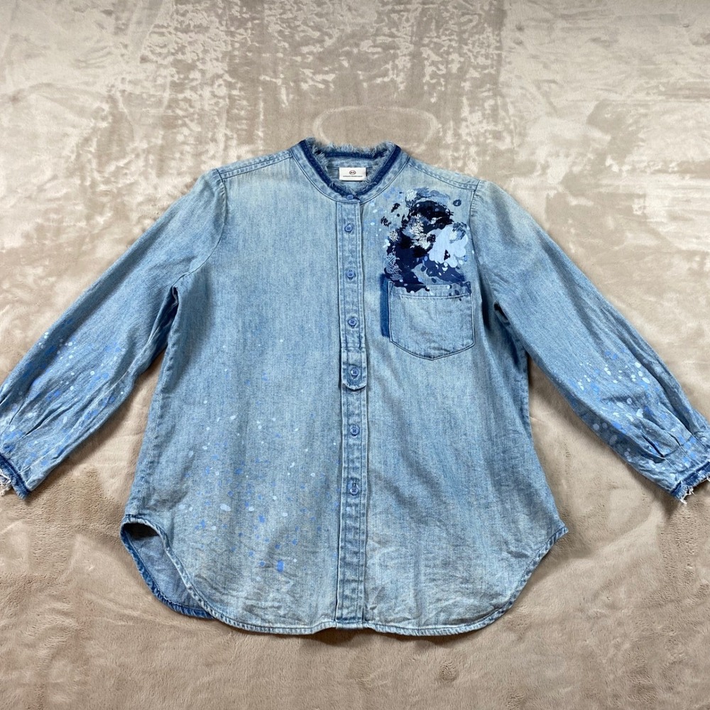 AG Adriano Goldschmied Paint Splatter Embroidered Denim Shirt Jacket Small Top